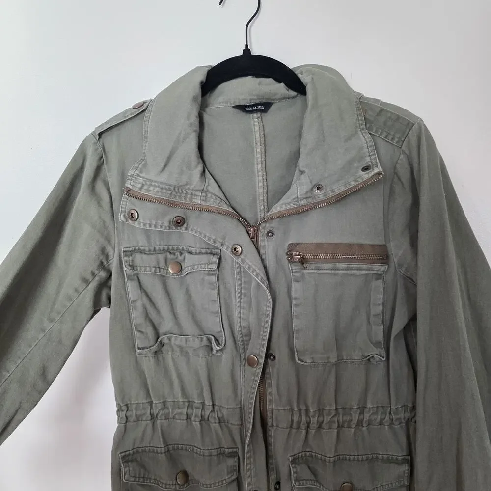 Escalier Army Green Military Utility Jacket Women S Pockets Gorpcore Boho Hooded